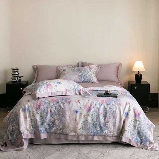 Couette soyeuse à imprimé coquelicot en naturel - Violet - Ensembles de literie - 200cm x 230cm - image 1