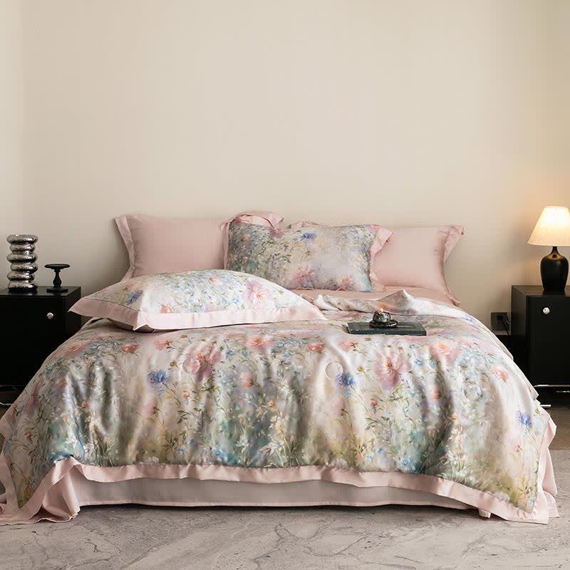 Couette soyeuse à imprimé coquelicot en naturel - Rose - Ensembles de literie - 200cm x 230cm - image 9