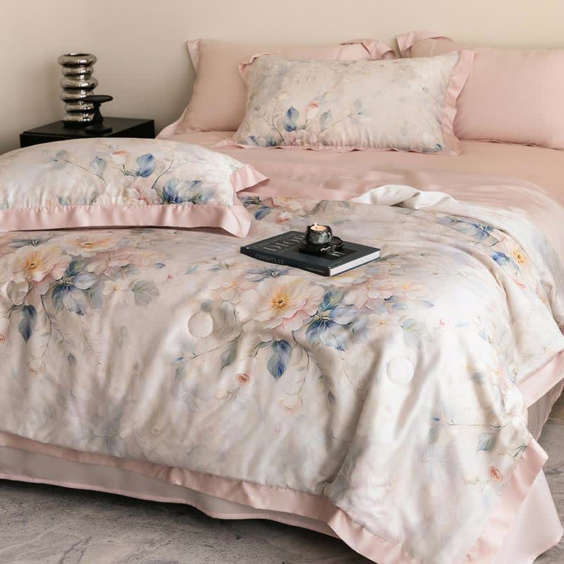 Couette naturelle soyeuse avec imprimé pivoine rose - image 2