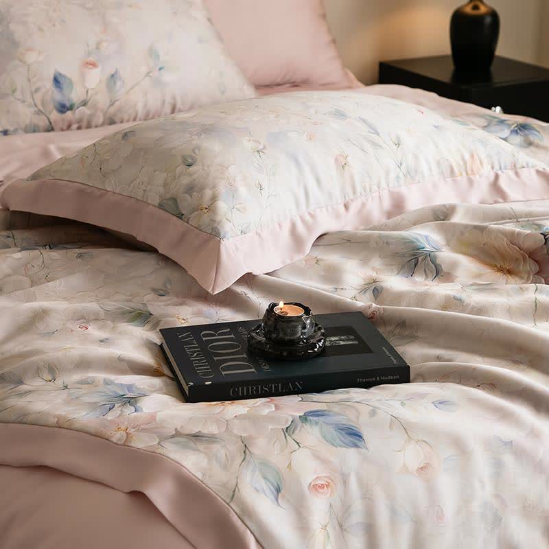 Couette naturelle soyeuse avec imprimé pivoine rose - image 4