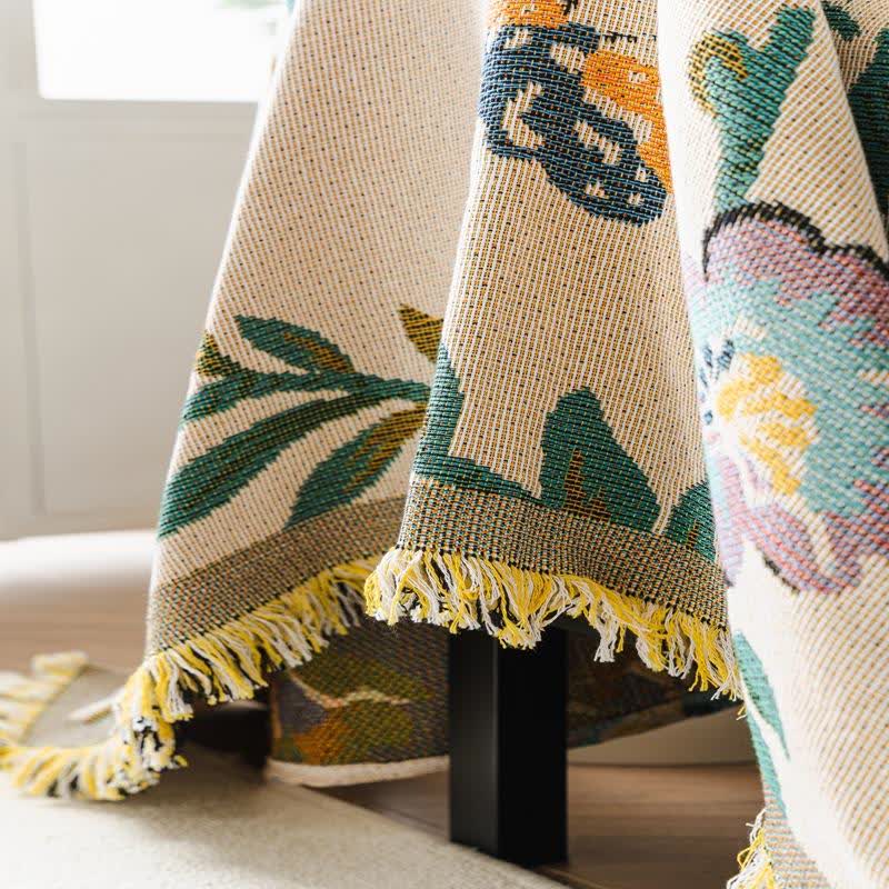 Housse de canapé en chenille à motif de feuilles et de fleurs vertes - image 6