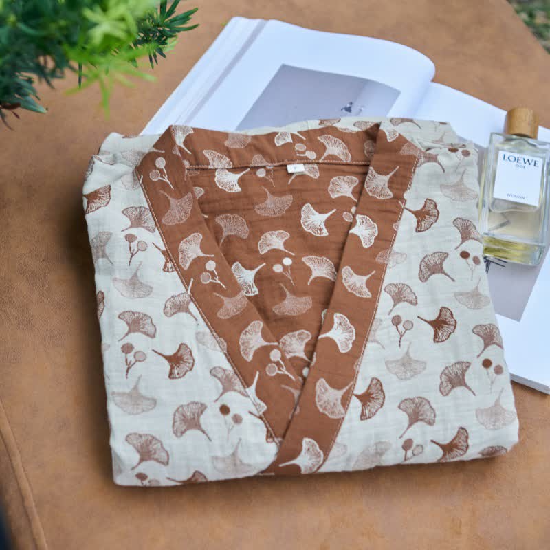 Peignoir kimono bicolore en gaze de coton ginkgo - image 13