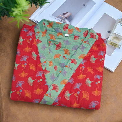 Peignoir kimono bicolore en gaze de coton ginkgo - image 10