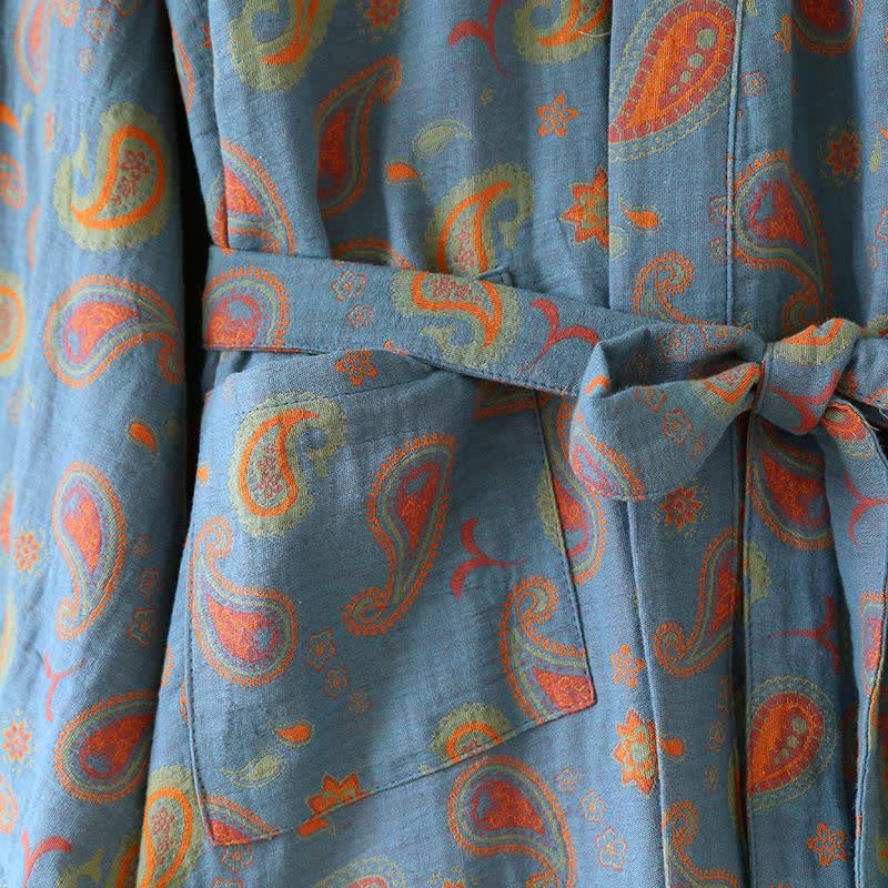 Peignoir kimono japonais en gaze de coton à motif cachemire - image 4