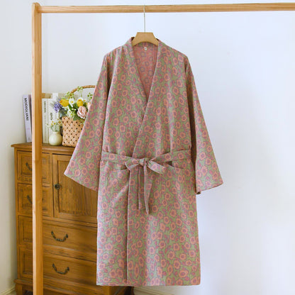 Peignoir kimono japonais en coton Bégonia - Vert - L - image 13