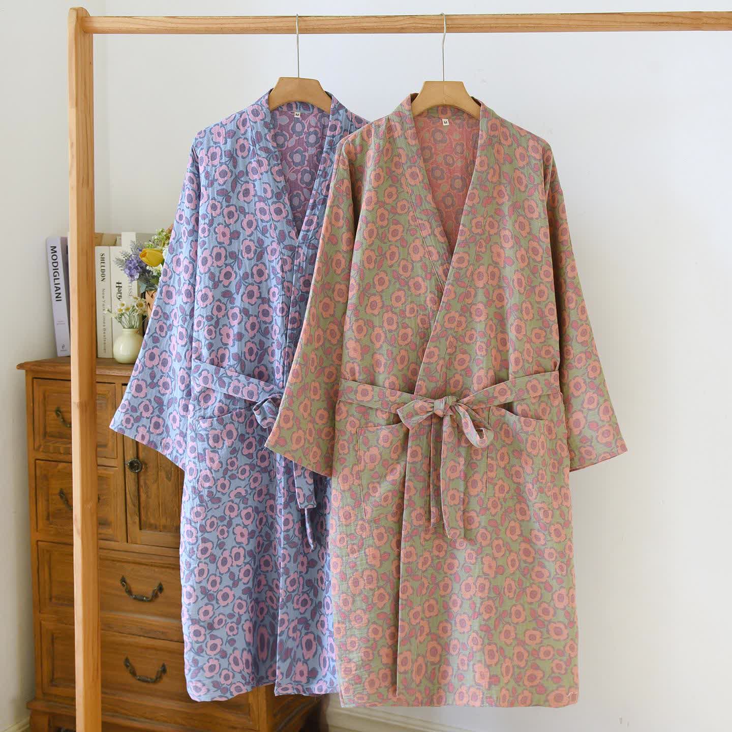 Peignoir kimono japonais en coton Bégonia - image 2
