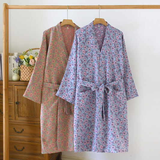 Peignoir kimono japonais en coton Bégonia - image 1