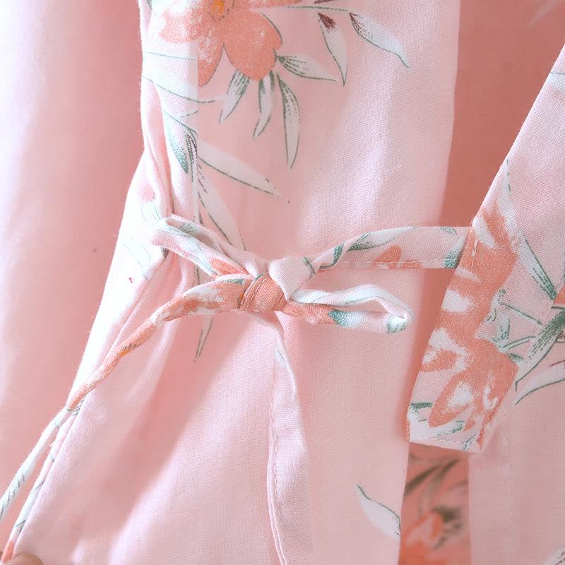 Peignoir kimono japonais en coton à motif fleur de pêcher - image 8