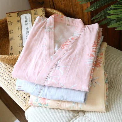Peignoir kimono japonais en coton à motif fleur de pêcher - image 3