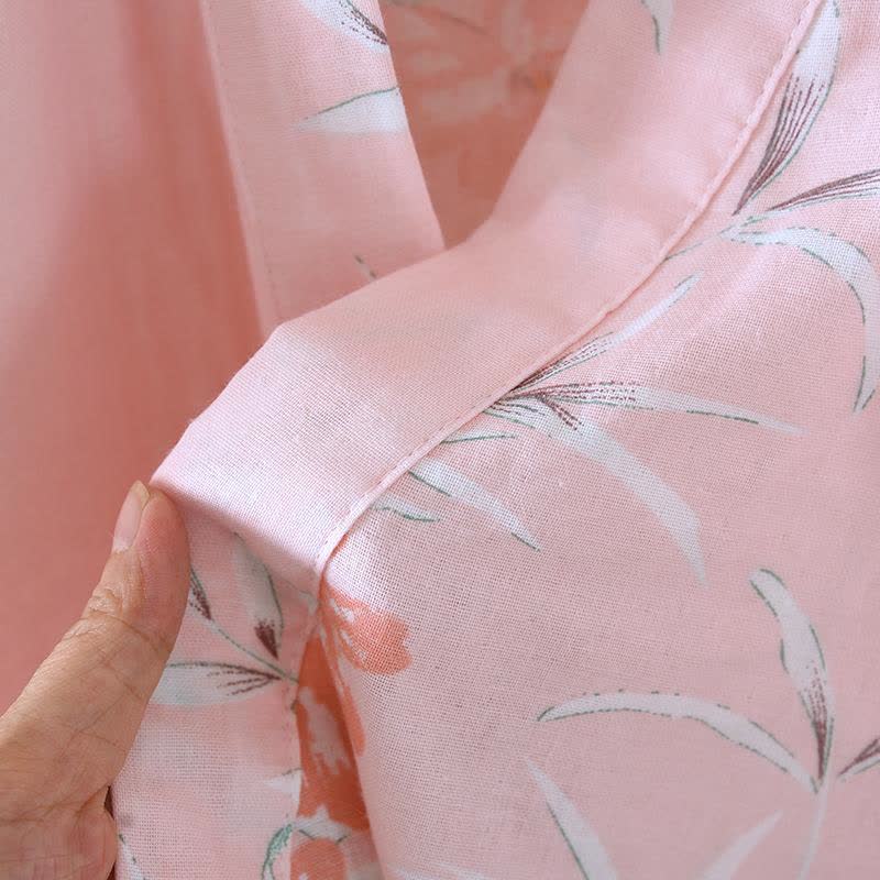 Peignoir kimono japonais en coton à motif fleur de pêcher - image 7