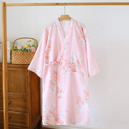 Peignoir kimono japonais en coton à motif fleur de pêcher - Rose - L - image 6