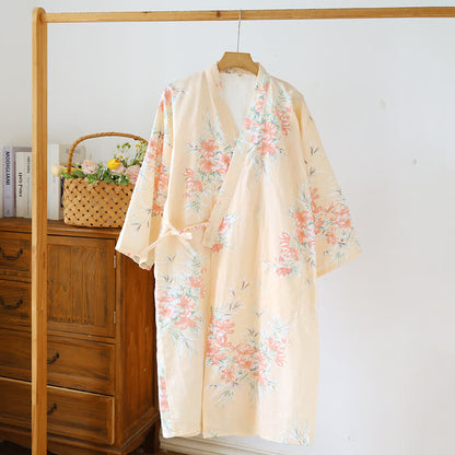 Peignoir kimono japonais en coton à motif fleur de pêcher - Orange - L - image 14