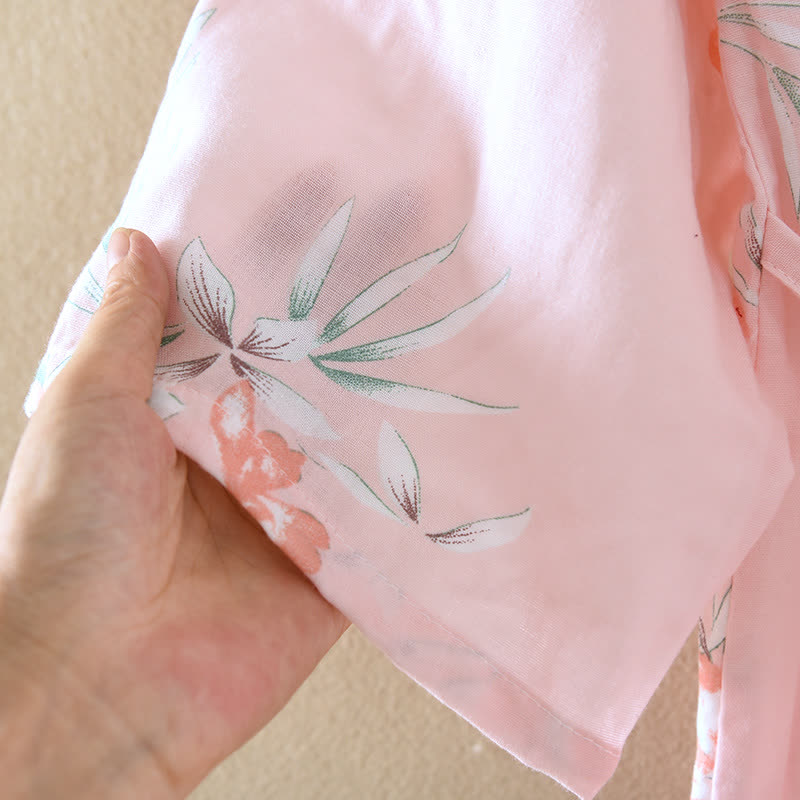 Peignoir kimono japonais en coton à motif fleur de pêcher - image 12