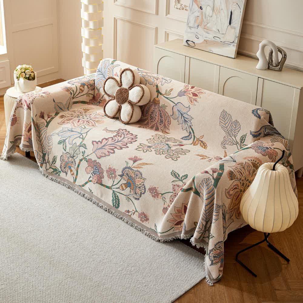 Jeté de canapé en chenille de style bohème à motif floral - image 3