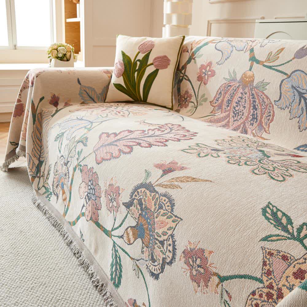 Jeté de canapé en chenille de style bohème à motif floral - image 2