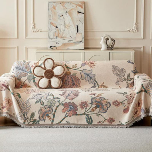 Jeté de canapé en chenille de style bohème à motif floral - 180cm x 340cm - image 1
