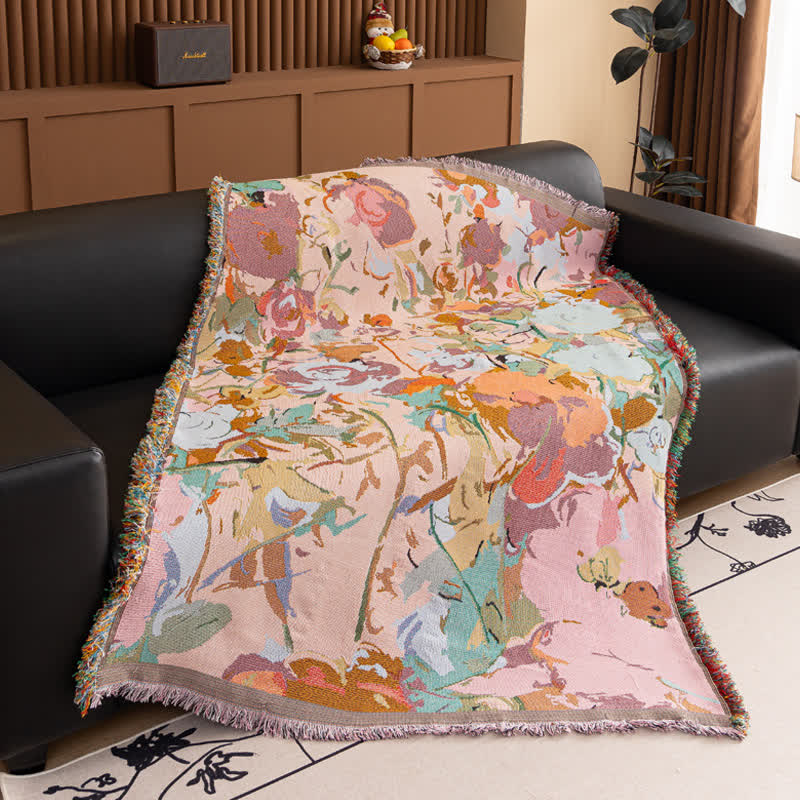 Jeté en gaze de coton avec un motif floral pittoresque - 130cm x 180cm - image 1
