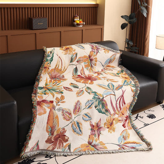 Jeté en gaze de coton à motif de feuilles et de fleurs - 130cm x 180cm - image 1