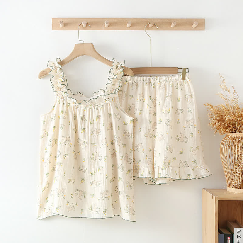 Pyjama caraco en coton à volants motif lapin rustique - XL - image 1