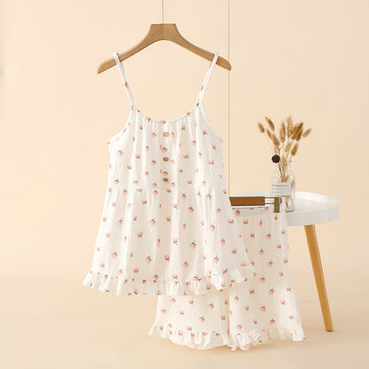 Pyjama à volants en gaze de coton à fleurs de kapok - Blanc - XL - image 2