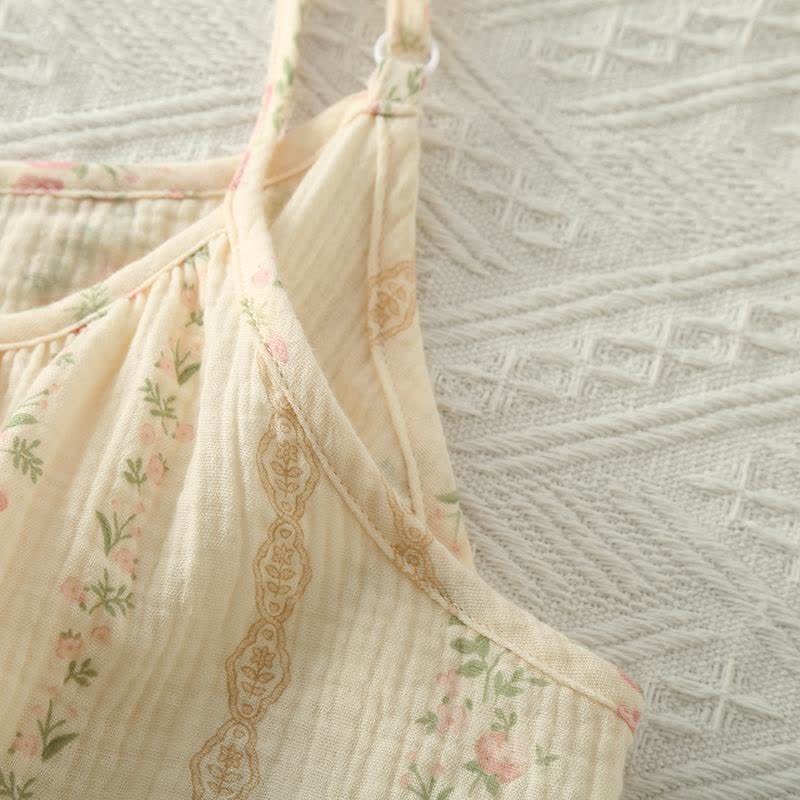 Pyjama camisole en gaze de coton à imprimé floral et rayé - image 3