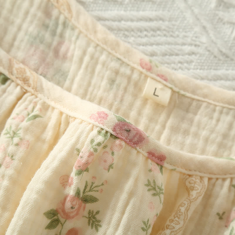 Pyjama camisole en gaze de coton à imprimé floral et rayé - image 5