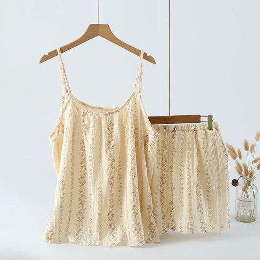Pyjama camisole en gaze de coton à imprimé floral et rayé - XL - image 1