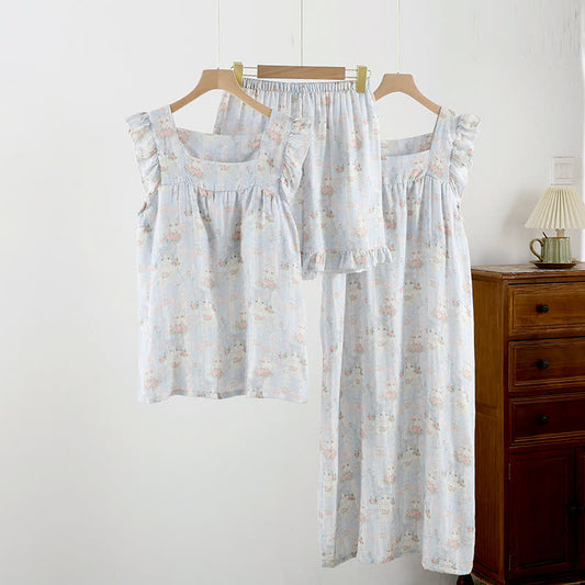Pyjama sans manches rembourré avec volants et imprimé chat - image 1