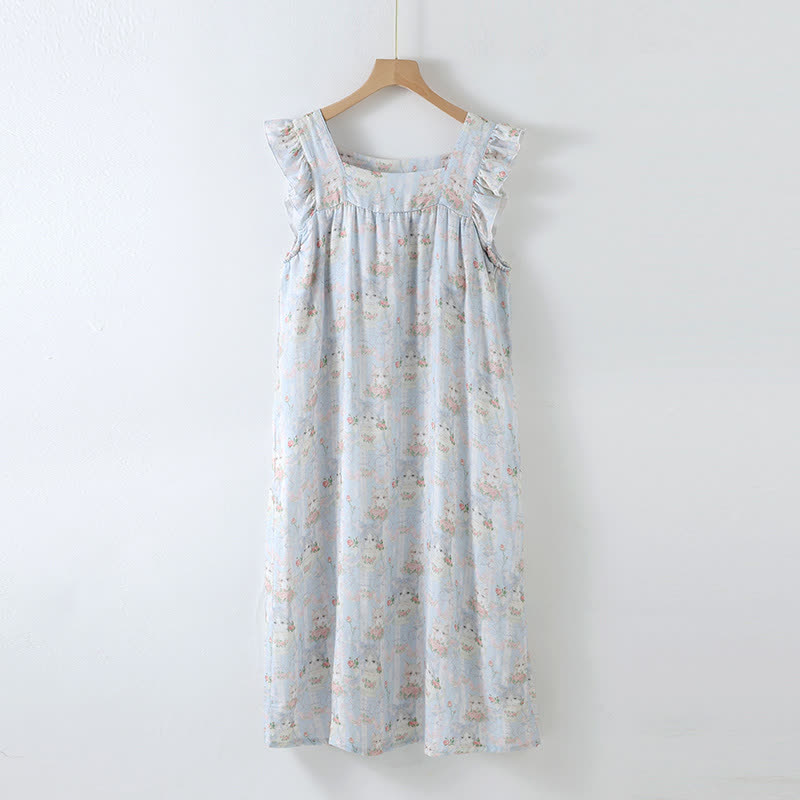 Pyjama sans manches rembourré avec volants et imprimé chat - chemise de nuit - XL - image 3