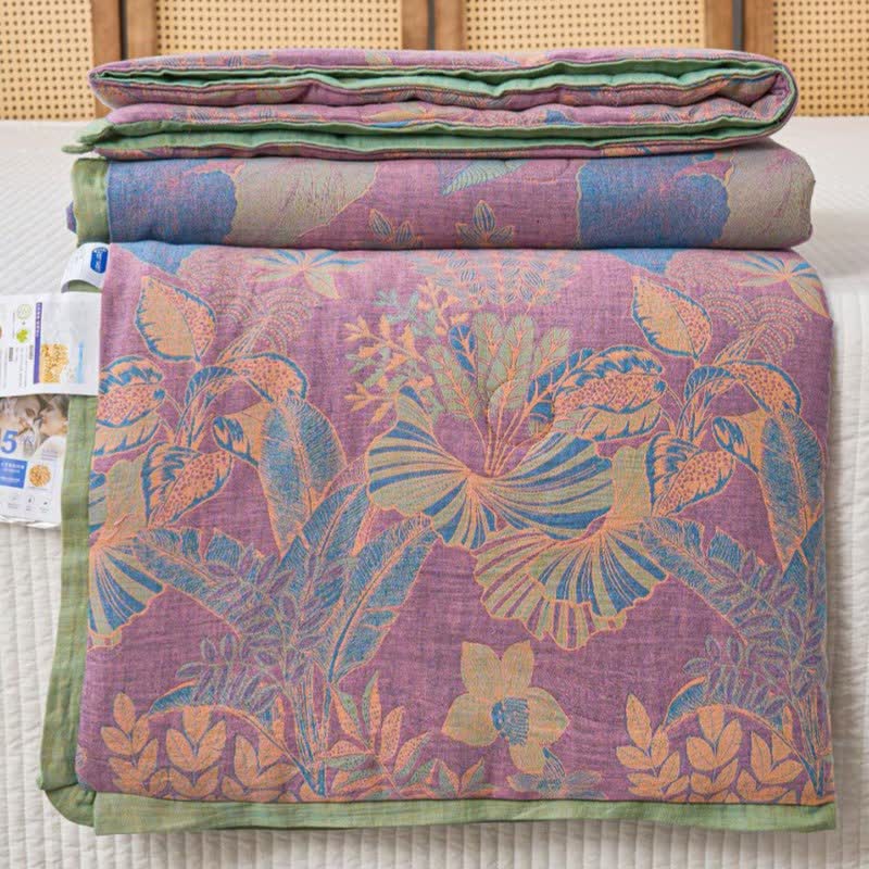 Couette en coton naturel avec feuilles tropicales et double gaze - image 2