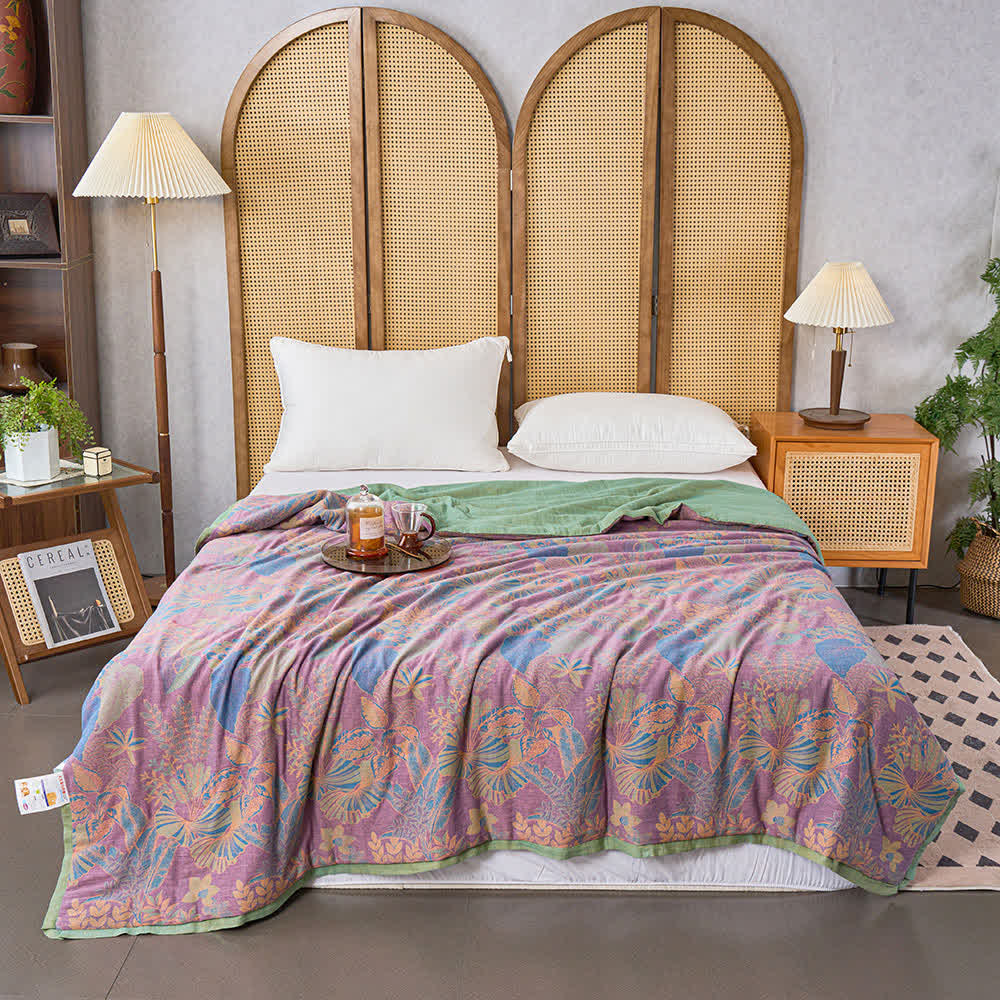 Couette en coton naturel avec feuilles tropicales et double gaze - 200cm x 230cm - image 1