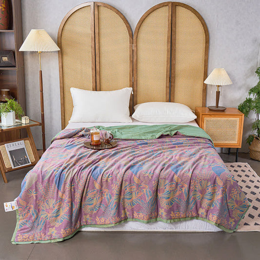 Couette en coton naturel avec feuilles tropicales et double gaze - 200cm x 230cm - image 1