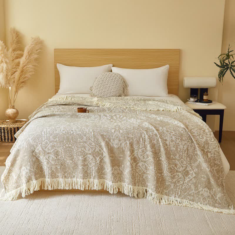 Couette à pompons en gaze de coton tribale rétro - Beige - 200cm x 230cm - image 2