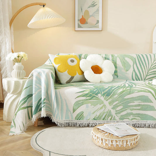 Couverture gaufrée pour canapé avec motif de feuilles botaniques - 180cm x 260cm - image 1