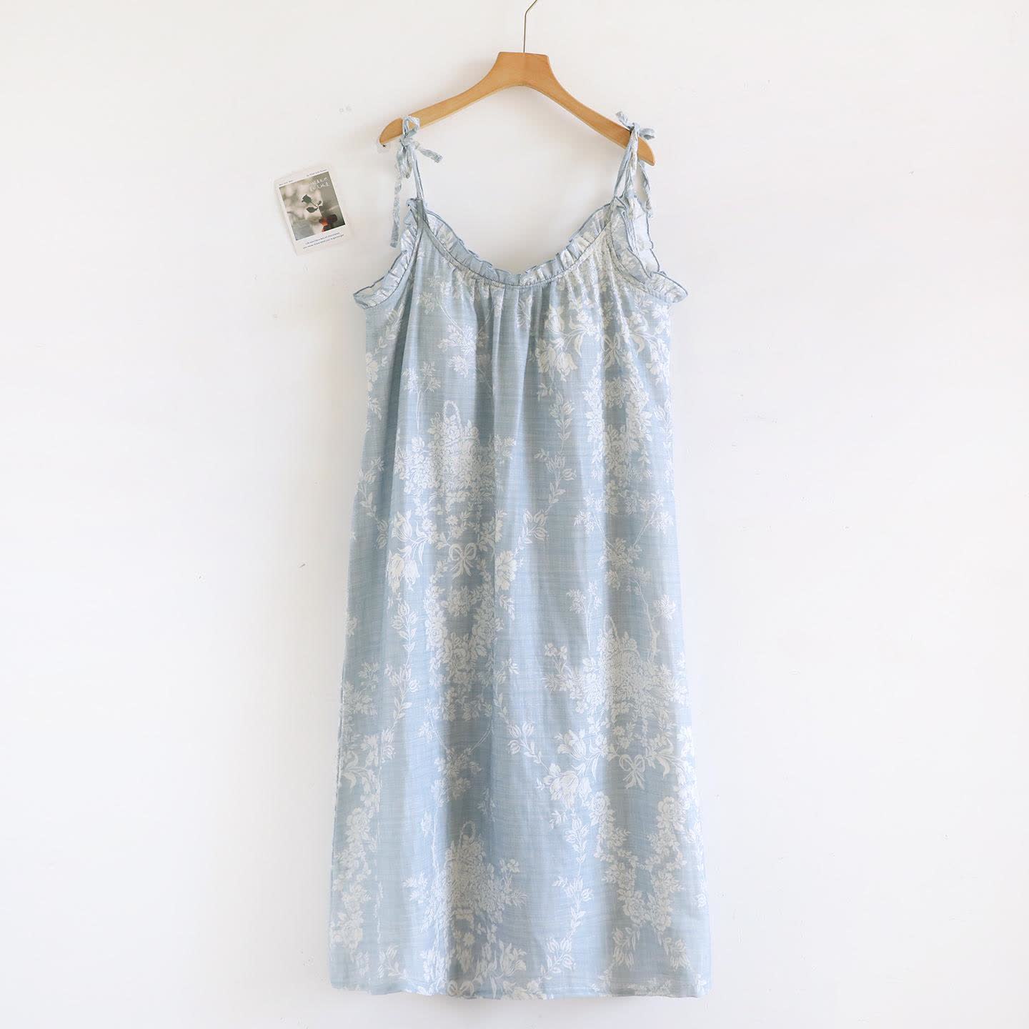 Chemise de nuit caraco en coton rembourré avec nœud rose - Bleu - XL - image 2