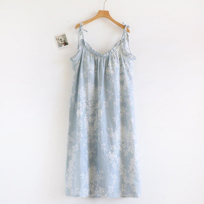 Chemise de nuit caraco en coton rembourré avec nœud rose - Bleu - XL - image 2