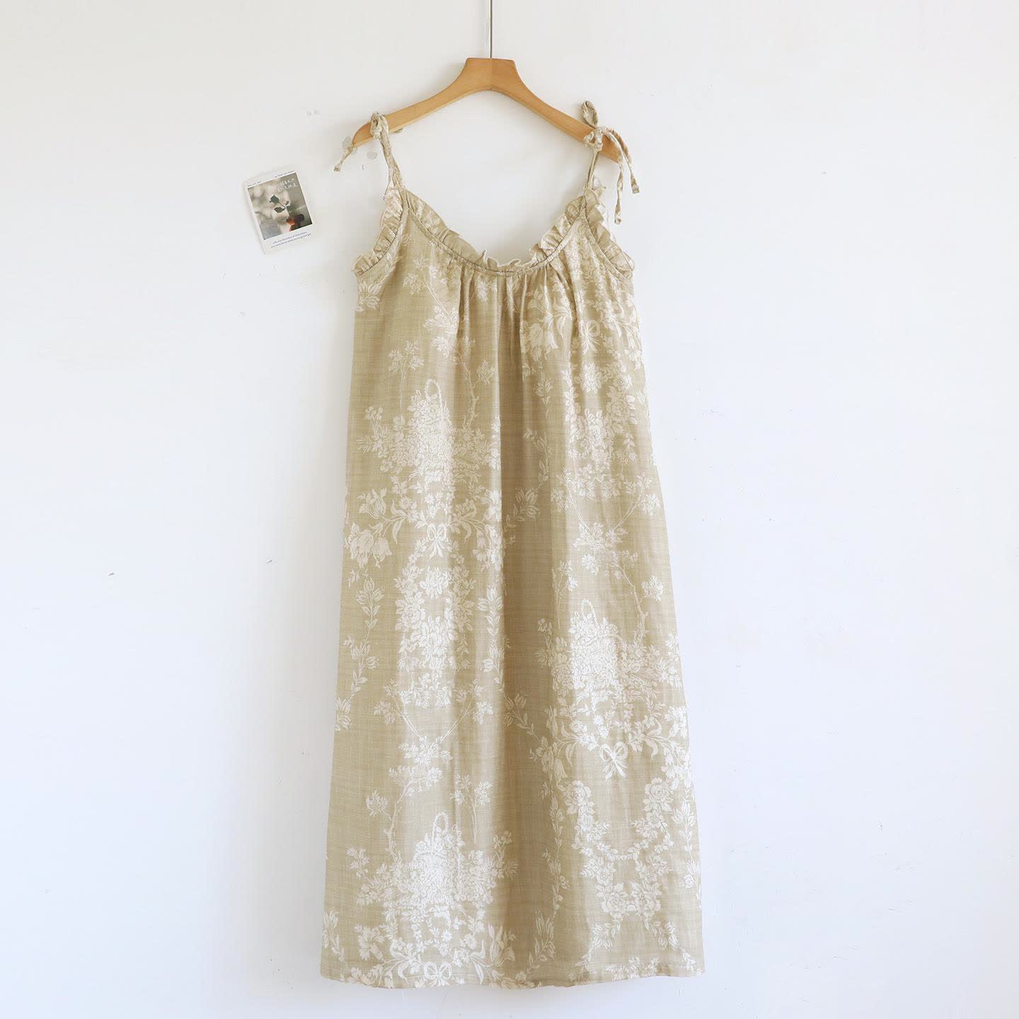 Chemise de nuit caraco en coton rembourré avec nœud rose - Kaki - XL - image 15
