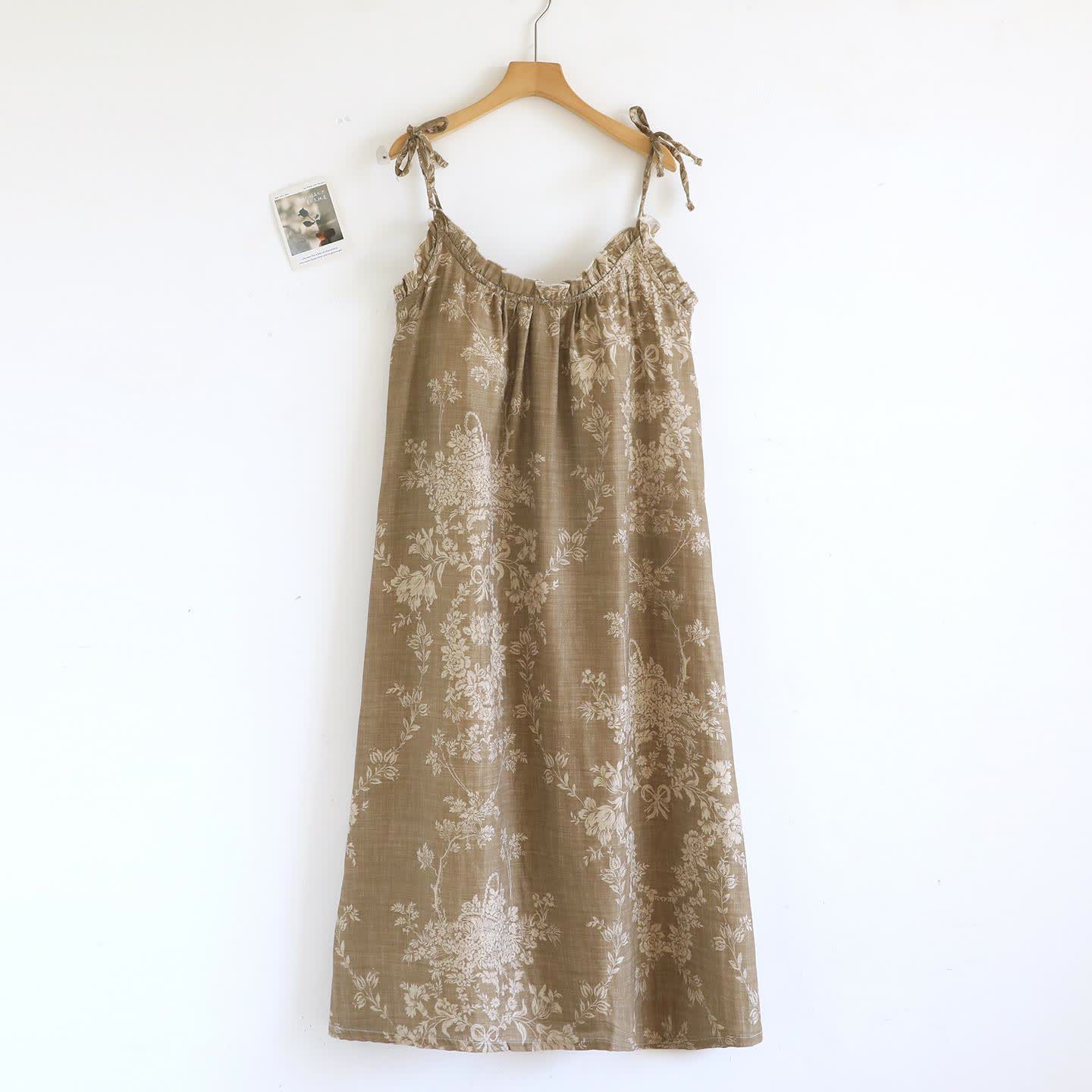 Chemise de nuit caraco en coton rembourré avec nœud rose - Brun - XL - image 14