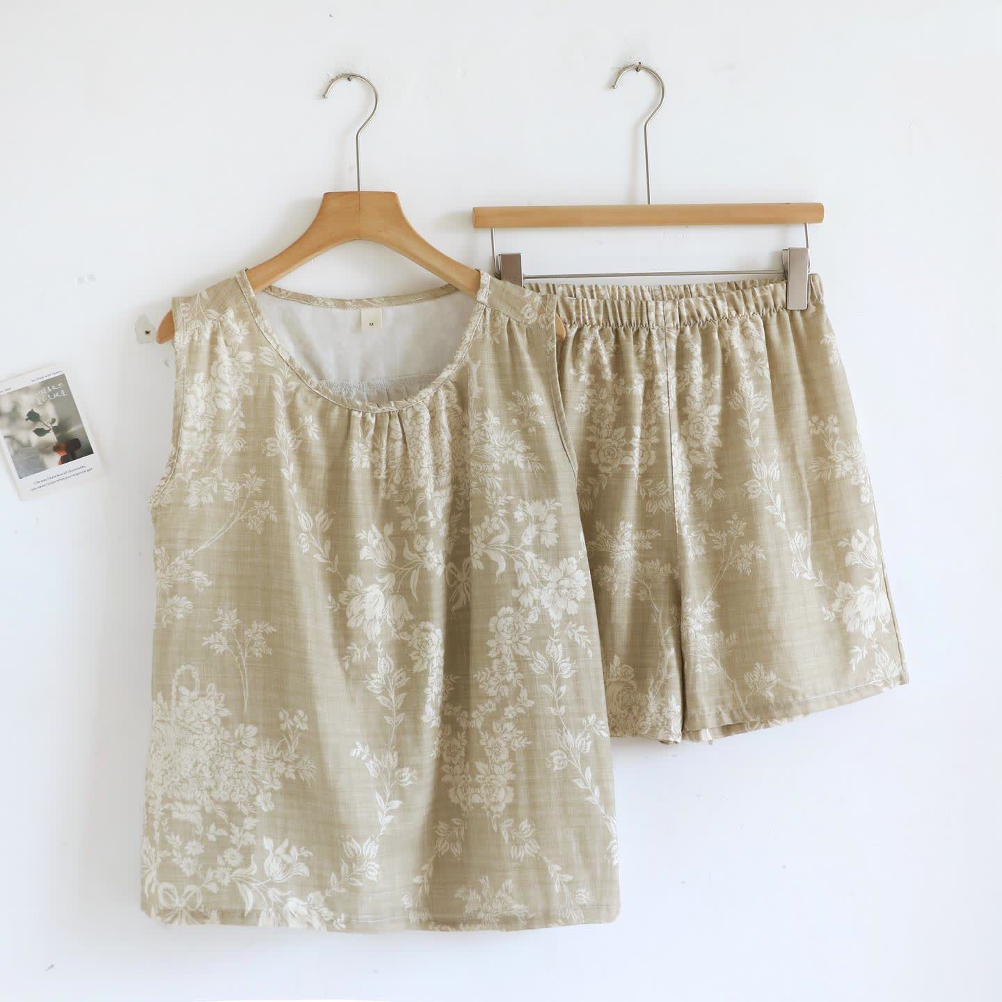 Ensemble pyjama débardeur en coton avec nœud rose - Kaki - XL - image 15