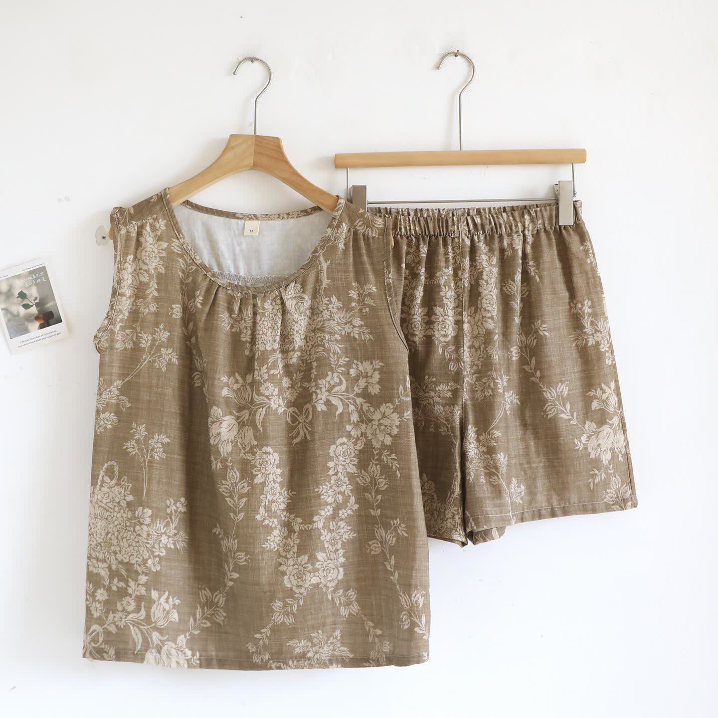 Ensemble pyjama débardeur en coton avec nœud rose - Brun - XL - image 13