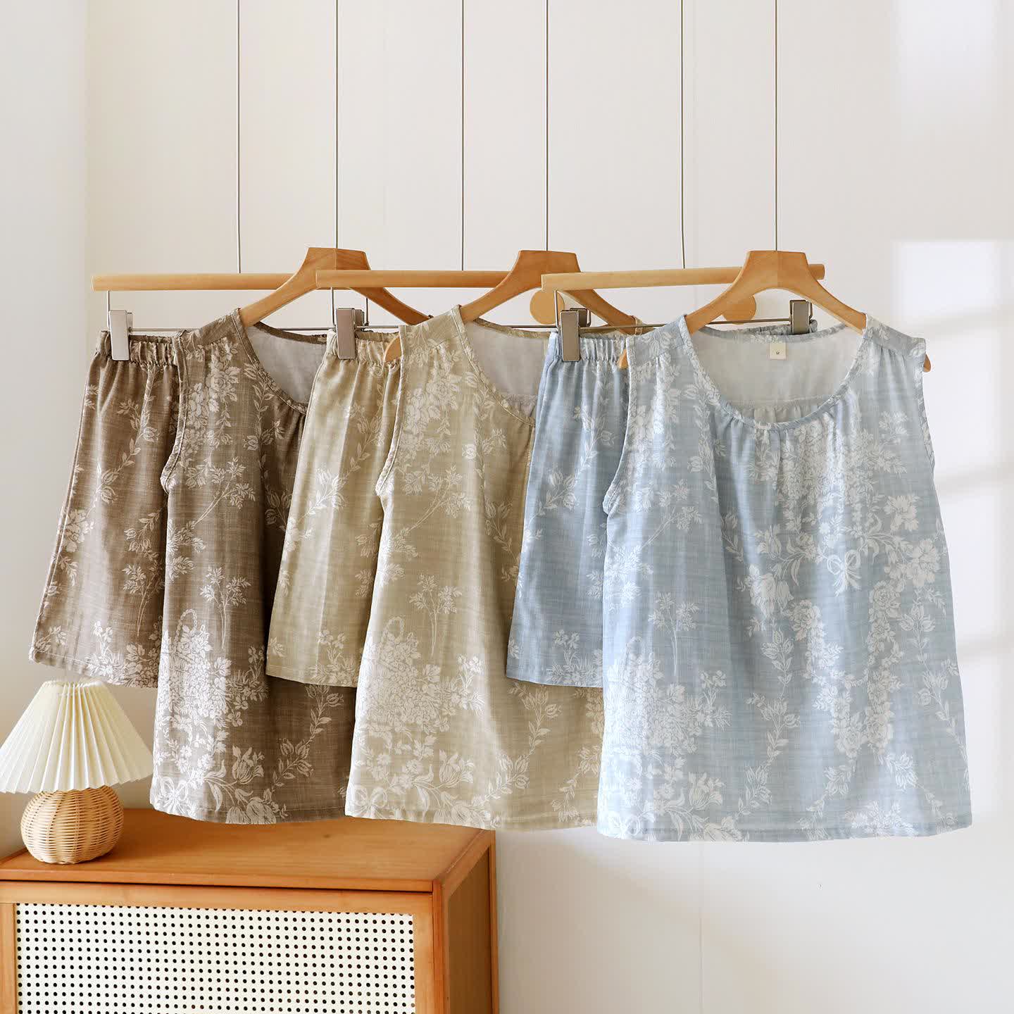 Ensemble pyjama débardeur en coton avec nœud rose - image 1