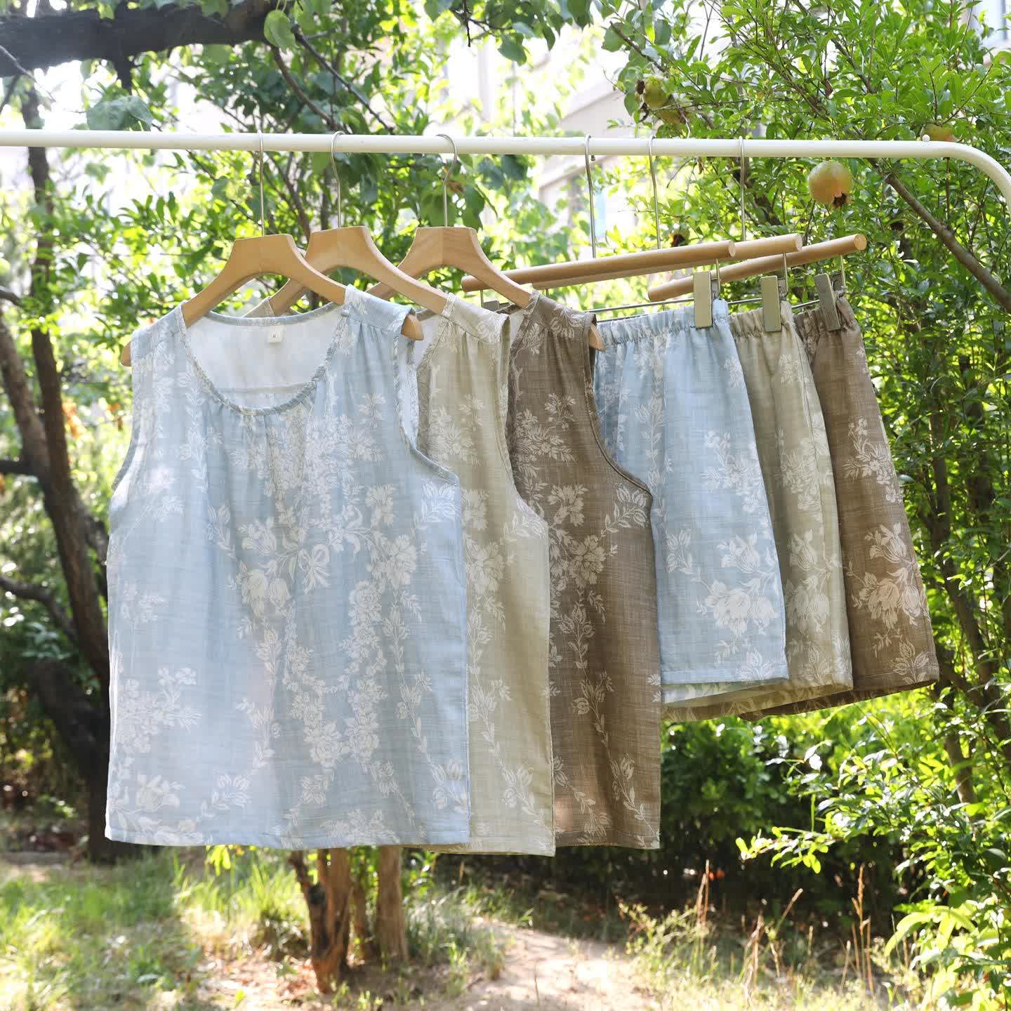Ensemble pyjama débardeur en coton avec nœud rose - image 2