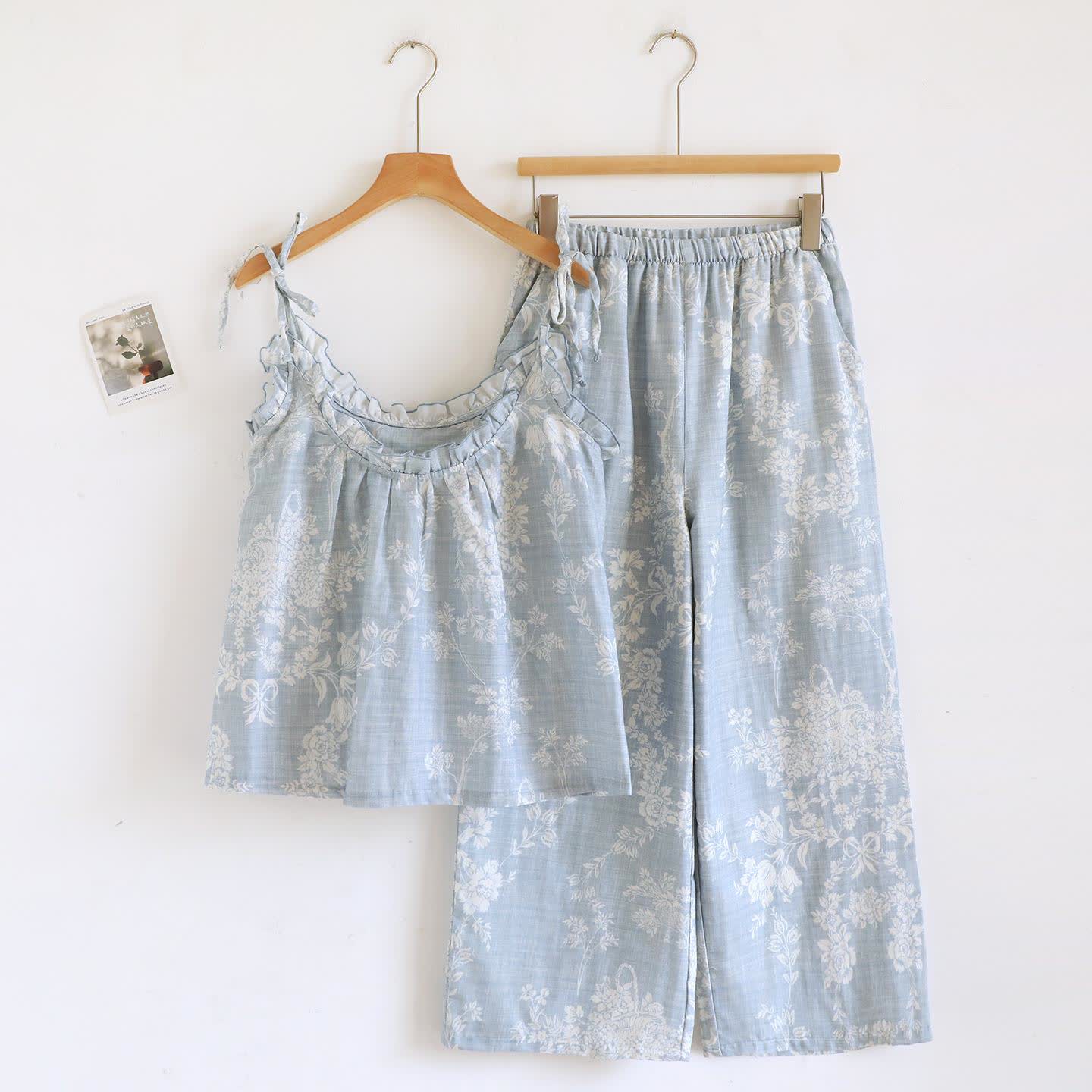 Pyjama camisole en coton rembourré avec nœud rose - image 6