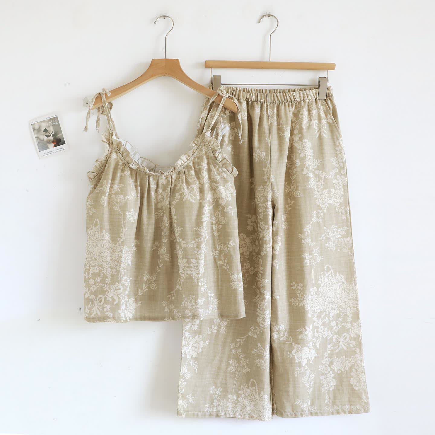 Pyjama camisole en coton rembourré avec nœud rose - Kaki - Camisole et pantalon - XL - image 20