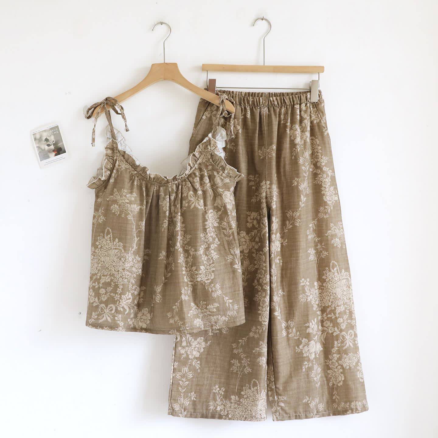 Pyjama camisole en coton rembourré avec nœud rose - Brun - Camisole et pantalon - XL - image 18