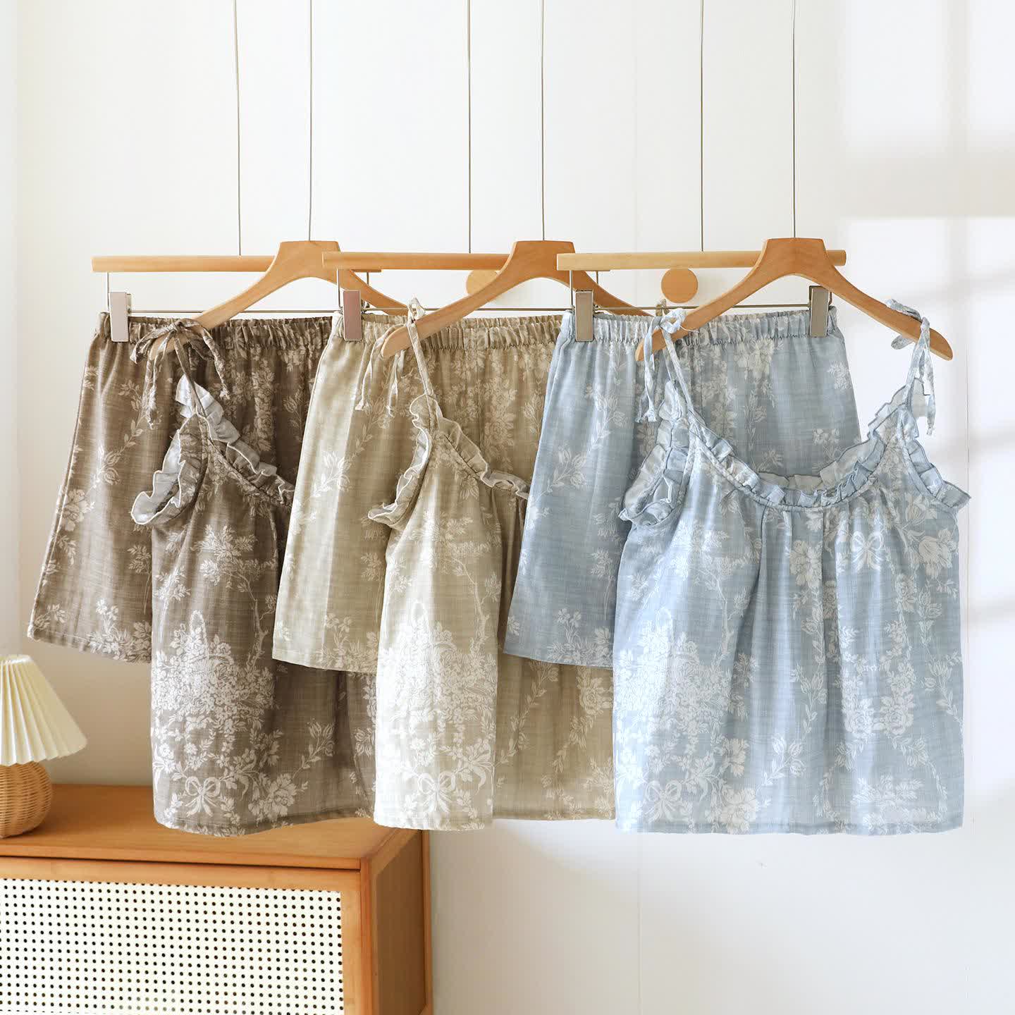 Pyjama camisole en coton rembourré avec nœud rose - image 1