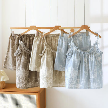 Pyjama camisole en coton rembourré avec nœud rose - image 1