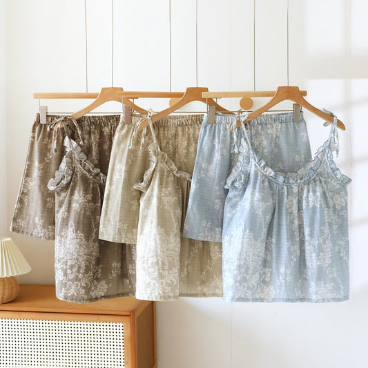 Pyjama camisole en coton rembourré avec nœud rose - image 1