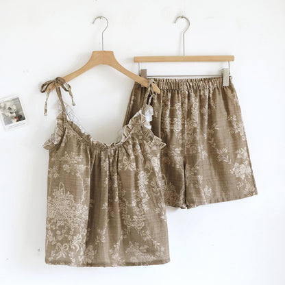 Pyjama camisole en coton rembourré avec nœud rose - Brun - Camisole et short - XL - image 17