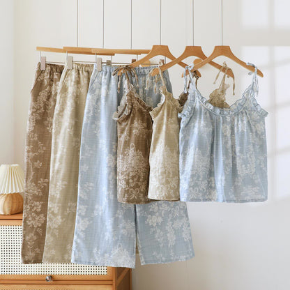 Pyjama camisole en coton rembourré avec nœud rose - image 2